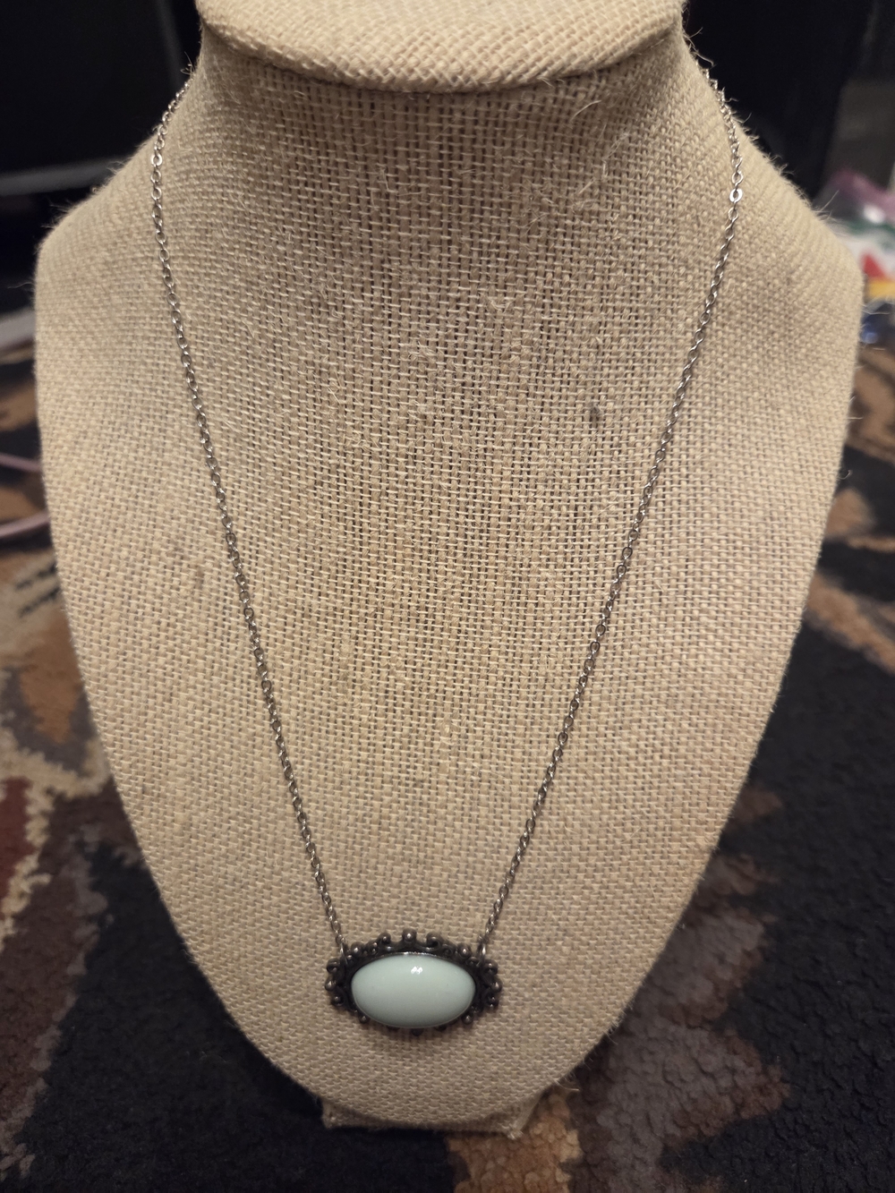 *LAST DAY* Silver Chain Necklace with Mint Green Oval Stone